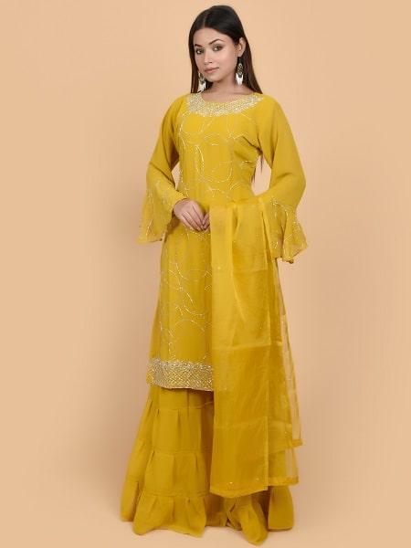 Mustard Georgette suit set